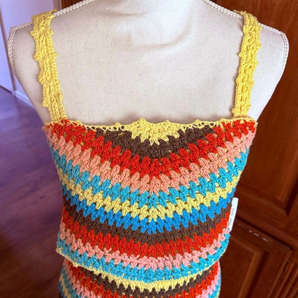 SAYLOR crochet Ronnie SET tank top and skirt chevron knit multicolored L large - Picture 10 of 14
